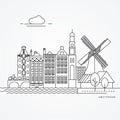 Linear illustration of Amsterdam, Netherlands.