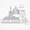 Linear illustration of Barcelona, Spain. Flat one line style