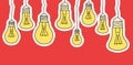 Linear illustration of cartoon hanging light bulbs