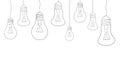 Linear illustration of hanging light bulbs. Border