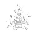 Linear illustration of lemonade, a contour image of a bottle with lettering inscribed in it.