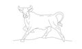 Linear illustration of ox in beautiful pose, line hand drawn graphic sketch, year of ox graphic black line