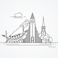 Linear illustration of Reykjavik, Iceland. Flat one line style.