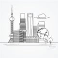 Linear illustration of Shanghai, China. Royalty Free Stock Photo