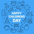 Linear illustration happy children day
