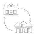 Linear illustration on the theme of sharing and selling homes.
