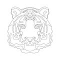 Linear image tiger head, coloring book for adults and children.