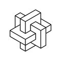 Linear impossible 3D rectangles symbol. Three bricks make an penrose shape.