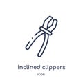 Linear inclined clippers icon from Construction outline collection. Thin line inclined clippers vector isolated on white