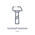 Linear inclined hammer icon from Construction outline collection. Thin line inclined hammer vector isolated on white background.