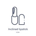 Linear inclined lipstick icon from Beauty outline collection. Thin line inclined lipstick vector isolated on white background.