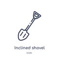 Linear inclined shovel icon from Construction outline collection. Thin line inclined shovel vector isolated on white background.