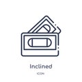 Linear inclined videocassette icon from Cinema outline collection. Thin line inclined videocassette icon isolated on white
