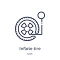 Linear inflate tire icon from General outline collection. Thin line inflate tire icon isolated on white background. inflate tire