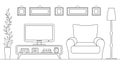 A place to relax with a TV. Vector interior in a outline style.