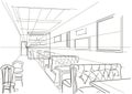 Linear interior sketch cafe