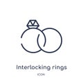 Linear interlocking rings icon from General outline collection. Thin line interlocking rings icon isolated on white background.