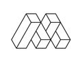 3d letter M logo template. Letter M made of rectangles. Impossible cubes shape.