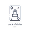 Linear jack of clubs icon from Gaming outline collection. Thin line jack of clubs icon isolated on white background. jack of clubs