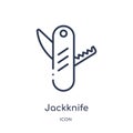 Linear jackknife icon from Construction and tools outline collection. Thin line jackknife icon isolated on white background.