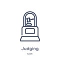 Linear judging icon from General outline collection. Thin line judging icon isolated on white background. judging trendy