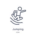 Linear jumping icon from Free time outline collection. Thin line jumping vector isolated on white background. jumping trendy