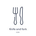 Linear knife and fork icon from Food outline collection. Thin line knife and fork icon isolated on white background. knife and