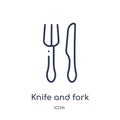 Linear knife and fork icon from Food outline collection. Thin line knife and fork icon isolated on white background. knife and