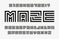 Linear labyrinth letters and numbers set. Line maze style alphabet. Contout geometric font, type for lineart logo and