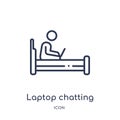 Linear laptop chatting on bed icon from Behavior outline collection. Thin line laptop chatting on bed vector isolated on white