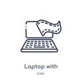 Linear laptop with film strip icon from Cinema outline collection. Thin line laptop with film strip vector isolated on white