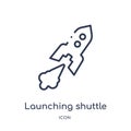 Linear launching shuttle icon from Astronomy outline collection. Thin line launching shuttle vector isolated on white background. Royalty Free Stock Photo