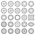 Linear lens aperture icons isolated on a white background