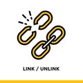 Linear link, unlink icon for startup business. Pictogram in outline style. Vector flat line icon suitable for mobile apps, website