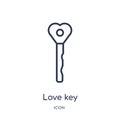 Linear love key icon from Birthday party outline collection. Thin line love key vector isolated on white background. love key