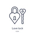 Linear love lock icon from Birthday party outline collection. Thin line love lock vector isolated on white background. love lock