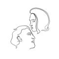 Linear lovers. Man and woman faces in minimal style.