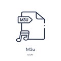 Linear m3u icon from File type outline collection. Thin line m3u vector isolated on white background. m3u trendy illustration