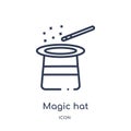 Linear magic hat icon from Entertainment and arcade outline collection. Thin line magic hat vector isolated on white background.