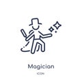 Linear magician icon from Activity and hobbies outline collection. Thin line magician vector isolated on white background.