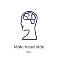 Linear male head side view with brains icon from Human body parts outline collection. Thin line male head side view with brains