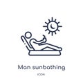 Linear man sunbathing icon from Behavior outline collection. Thin line man sunbathing vector isolated on white background. man