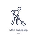 Linear man sweeping icon from Behavior outline collection. Thin line man sweeping vector isolated on white background. man Royalty Free Stock Photo