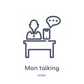Linear man talking icon from Business outline collection. Thin line man talking icon isolated on white background. man talking