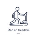 Linear man on treadmill icon from Behavior outline collection. Thin line man on treadmill vector isolated on white background. man