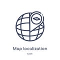 Linear map localization icon from Maps and Flags outline collection. Thin line map localization icon isolated on white background