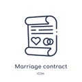 Linear marriage contract icon from Insurance outline collection. Thin line marriage contract icon isolated on white background.