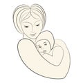 Linear maternal silhouette with baby in her arms