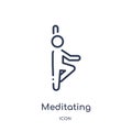 Linear meditating icon from Activity and hobbies outline collection. Thin line meditating vector isolated on white background.