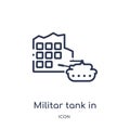 Linear militar tank in city street icon from Army outline collection. Thin line militar tank in city street vector isolated on